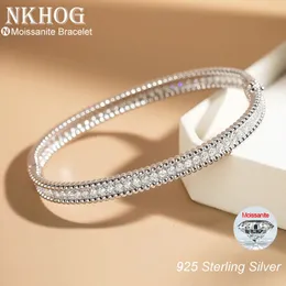 Charm-Armbänder NKHOG 100 S925 Silber 2 mm Vollarmreif Pass Diamond Test GRA-zertifiziertes vergoldetes 18 Karat Goldarmband Luxusschmuck Geschenk 231219