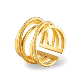 Pierścienie zespołowe moda 18 k kreatywna marka wielowarstwowa stal nierdzewna dla kobiet złoty kolor metalowy palcem pierścień biżuteria Prezent 231219