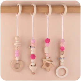 Kinderwagen Teile Holz Hängen Spielzeug Baby Gym Aktivität Anhänger Infant Sensorischen 4 stücke Set Spielen Geboren Geschenke