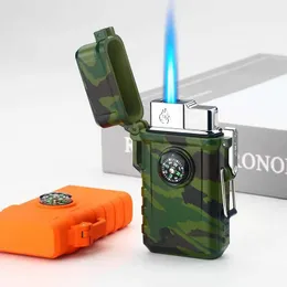 New Windproof and Waterproof Outdoor Butane No Gas Lighter Blue Flame Turbine Torch Portable Men's Gift with Sling