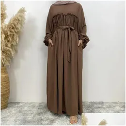 Ethnic Clothing Turkey Arabic Long Dress Abayas For Women Dubai Loose Sleeve Side Pocket Muslim Femme Musman Kaftan Drop Delivery Appa Dhbjg