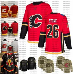 2021 Ters Retro Özelleştir #26 Michael Stone Calgary Alev Formaları Altın Baskı Camo Gaziler Günü Dövüşüyor Kanser Hokey Jersey