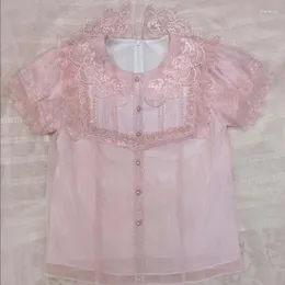 Blusas femininas estilo japonês kawaii lolita mulheres vintage elegante renda flor bordado camisas fofas tops feminino blusa gótica vitoriana