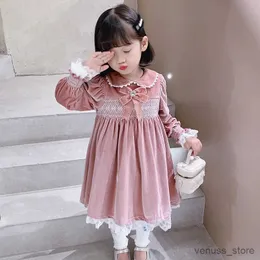 Mädchenkleider Mädchen Samtkleid Lolita Prinzessin bestickte dicke Kleider Kind Mode Herbst Winter Spitze Peter Pan Kragen Kleid Kinderkleidung