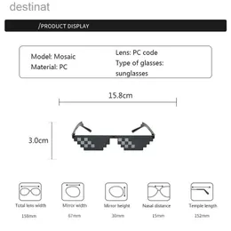 Óculos de sol Mosaico preto óculos de sol engraçados Mosaic Strip Sunglasses Sun Glasses Truque Toy Retro Thug Life Glasses lidam com os óculos Pixel Menl231218