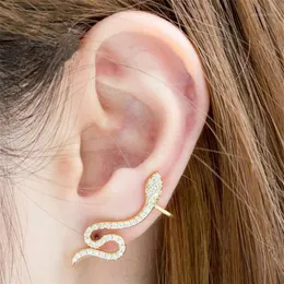 Stud Rose Gold CZ Schlange Ohr Jacke Ohrringe Für Frauen Reptil Schmuck Tier Kristall Zierliche Boucle D'oreille Femme 20211312F