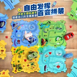 3D Buzzles Kids Puzzle Rail Car Assembly Trolley Trolley Automatic City Scene Building Toys 231218