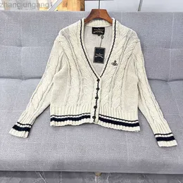 Tasarımcı Viviene Westwoods Hoodie Vivienwestwood Vivienwestwood Kraliçe Anne Satürn Nakış Mektubu Kızarmış Hamur Twists Sweater Örme Kadın Vneck Kart