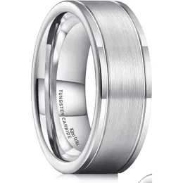 Anéis de Cluster King Will Sier Groove Mens Tungstênio Casamento Dois Sulcos Borda Alta Polido / Matte Escovado Tubo de Superfície Corte Banda para Homens Dhpy1