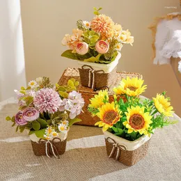 Fiori decorativi Girasoli Rosa Lavanda Piante in vaso Bonsai artificiali Creativo Balcone esterno Decorazione del giardino di nozze Fiore finto