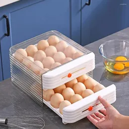 Storage Bottles 2-Layer Stackable Refrigerator Egg Organizer 32 Grids Drawer Type Holder BPA Free Clear Plastic Fridge Bin