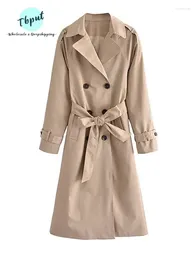 Mulheres Trench Coats Mulheres Khaki Bolso Longo Casaco Jaqueta Moda Dupla Breasted À Prova de Vento 2023 Cinto Vintage Lapela Windbreaker Outwear