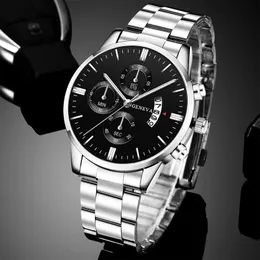 Armbandsur modemän klockor lyxiga silver rostfritt stål kvarts handledsklocka man affär för män kalender klocka reloj hombre 231219