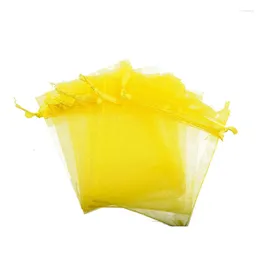 Sacchetti per gioielli 30 pz / lotto Organizzatore di gioielli Gioiellieri Collane Confezione decorativa Borsa Rettangolo giallo Ventilare Organza Colore brillante Goldfeu