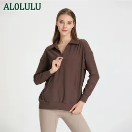 AL0LULU mit Logo, geripptes Revers, Herbst- und Winter-Sportbekleidungs-Sweatshirt, Damen-Yoga-Oberteil