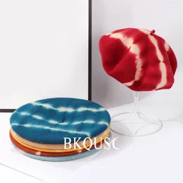 Berets de alta qualidade lã feminina boina elegante tie-tingido moda francês elegante pintor chapéu inverno quente puro artista abóbora bonés