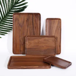 Rectangle Black Walnut Plates Multi Size Tea Food Pizza Snack Trays Delicate Kitchen Wood Fruit Vegetable Bread Cake Dishes BH8137 FF