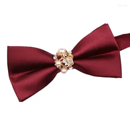 Bow Ties Burgundy Men's Tie European Style With Gold Inlaid Sen Wedding Ceremony Groom's Dark Red