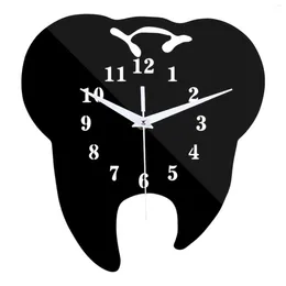 Wanduhren Zeitliche kreative zahnförmige Uhr Dental Ornament 3D Acryl Spiegel Aufkleber Home Decor-Schwarz