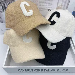 Damer Autumn and Winter New Lamb Pur Caps Tide Brand C Letter Brodery Warm Baseball Cap Outdoor Street Wild Hat AA2203285M