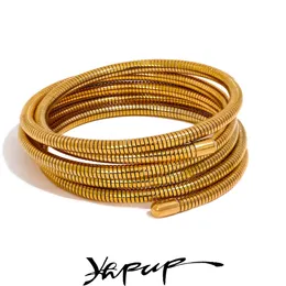 Bangle Yhpup Aço Inoxidável Empilhável Multicamada Envoltório Braço Pulseira Metal Elástico À Prova D 'Água Moda Unisex Jóias Homens Mulheres 231219