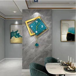 Relógios de parede 3D Nordic Square Swing Relógio Sala de estar Minimalista Decoração de Casa Luz Luxo Pendurado Relógio Decoração