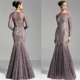 2024 Elegant Full Lace Mermaid Mother Of The Bride Dresses Long Sleeves Floor Length Wedding Guest Gowns Appliques Beaded Godmother Evening Formal Dress