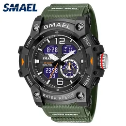 Smael Dual Time Men يشاهد 50 متر الساعات العسكرية المقاومة للماء للذكور 8007 Thock Resistant Sport Watches Hifts Wtach 220421225G