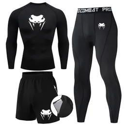 Męskie dresy męskie Zestaw kompresji MMA długie lub krótkie rękawowe ciasne spodnie Fitness Culturbuilding Ubrania Rashguard Sports Suits 231219