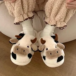 Slippers WENYUJH Cute Animal Slipper For Women Girls Kawaii Fluffy Winter Warm Upgrate Woman Cartoon Milk Cow House