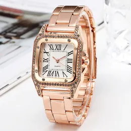 Andra klockor högkvalitativa modeföretag Ladies Casual rostfritt stål Rose Gold Quartz Watch Student Square Waterproof Clock Retro 231219