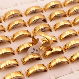 Bandringe 50 Stück / Los 6 mm klassische Mode goldener Edelstahl-Hochzeitsliebhaberring für Männer Frauen sphärische Oberfläche innen poliert 231218