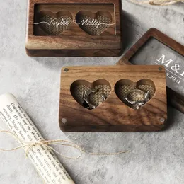 Caixas de jóias personalizadas caixa de anel de casamento anel travesseiro serapilheira presente rústico personalizado titular de jóias de casamento de madeira caixa de portador de anel de casamento 231218