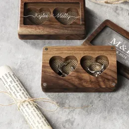 Boîtes à bijoux Boîte à bagues de mariage personnalisée, oreiller en toile de jute, cadeau rustique, porte-bijoux de mariage personnalisé, boîte en bois pour porteur d'anneau de mariage 231218