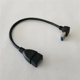 Cabo de extensão de transferência de dados de alta velocidade USB 3.0 ângulo inferior de 90 graus macho para fêmea preto 20 cm