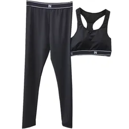 Брендовый черный наряд для йоги, сексуальный спортивный жилет, леггинсы для бега, комплект с лямками и буквами, топы без рукавов для спортзала, уличная одежда для бега, спортивные костюмы