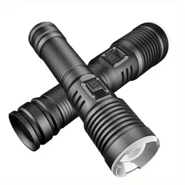 1pc Outdoor Strong Light XHP70 Flashlight LED, Type-C Digital Display Telescopic Zoom, Long Range, Strong Light Flashlight