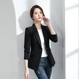 Women's Suits Women Clothing Solid Color Fashion Casual Spring Summer Thin Pockets Button Intellectual Formal Korean Slim Blazers Tops