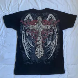 Harajuku Gothic T-Shirt for Men & Women - Cross Wing Print, 2024 Cyber Grunge, Short Sleeve, Casual, Polyester, Loose Fit, Multicolor Harajuku Gothic T-Shirt for Men & Women - Cross Wing Print, 2024 Cyber Grunge, Short Sleeve, Casual, Polyester, Loose Fit, Multicolor