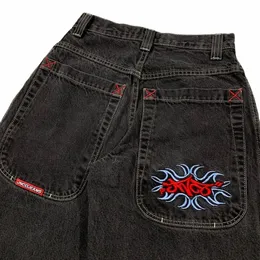 JNCO Jeans Harajuku Hip Hop Retro Carta Gráfico Bordado Baggy Denim Calças Homens Mulheres Goth Calças Largas Y2K Streetwear 231220