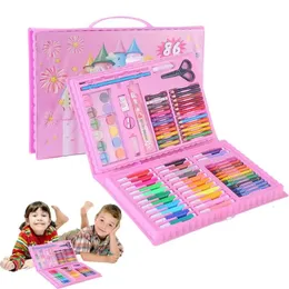 86 PCSBOX Kids Måla ritningskonst med kritor Oljepastell Akvarellmarkörer Färgspenna Tools For Boys Girls Gift 231220