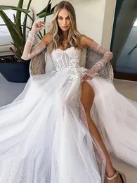 Sexy Boho A-Line Abito da sposa Donna 2024 Sweetheart Corsetto Corpetto con spacco 3D Fiore Applicazioni in pizzo Tulle Abito da sposa Vestido De Novia