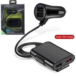 60W 8A Assento traseiro dianteiro 4 portas Carregador de carro USB Carga rápida Carregadores de carro Adaptadores de energia para iPhone 13 14 15 Huawei Samsung Android telefone com caixa