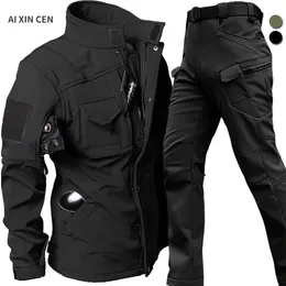 Windproof Waterproof Biker Suit Men Tactical Jacket Pants Sets Winter Shark Skin Military Soft Shell Uniform Warm Fleece Coats 231220