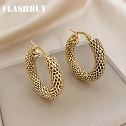 Stud FLASHBUY Aço Inoxidável Cor de Ouro Brincos Geométricos para Mulheres Meninas Tendência Hoop Orelha Jóias Presente 231219