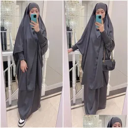 Ubranie etniczne Kobiety Muzułmańskie odzież modlitewna Zwykle 2 -częściowy set Jilbab Nida z kapturem abaya khimar hijab długa spódnica islam ubrania Dubai Dro dhzlj