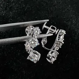 2023 New Design S925 Moissanite Earrings 3mm 4mm 5mm 3つの石のクリップ