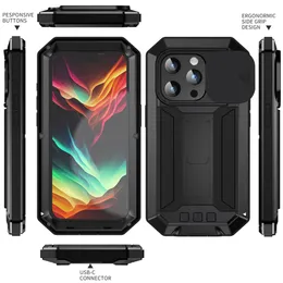 Capa de metal com armadura de vidro temperado para Samsung S23 S22 Ultra S23 Plus para iphone 15 14 13 pro max Capa resistente doom à prova de choque com suporte de proteção de lente de câmera 1 unidade