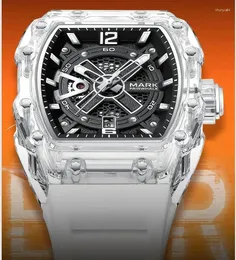 Armbandsur Mark Fairwhale Sports Men tittar på mode tonneau transparent fodral klockor lyx automatisk mekanisk armbandsur pojke reloj