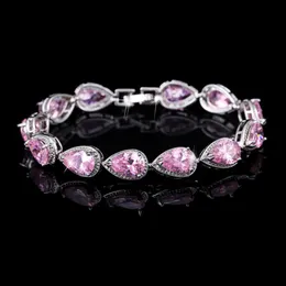 Bracciale da tennis con ciondolo a goccia con diamanti, design da tennis, donna, rosa AAA, zirconi cubici, rame, cristallo, argento, bracciali, fidanzamento da donna, matrimonio, gioielli di lusso da sposa